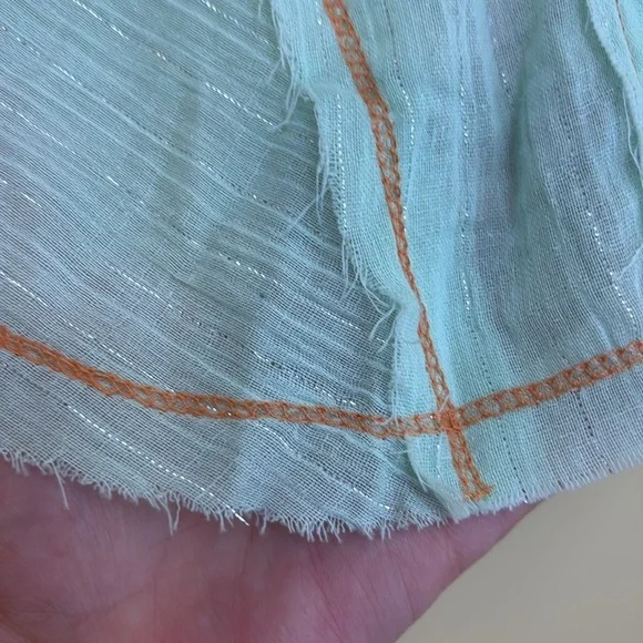 Aziz | Mint Green Floral Embroidered Metallic Thread Cotton Button Up Shirt M - Picture 7 of 17